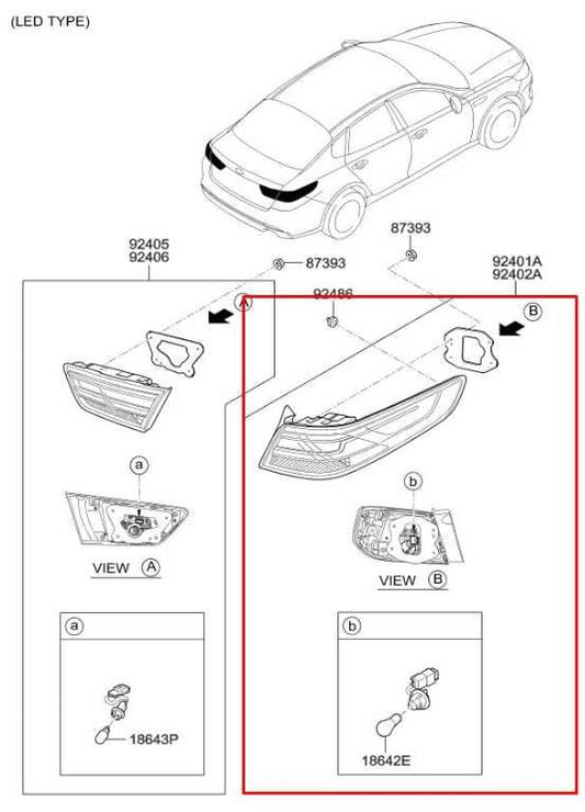 2016-2018 KIA Optima EX Rear Right Passenger Side Tail Light Lamp 92402-D4230 - Alshned Auto Parts