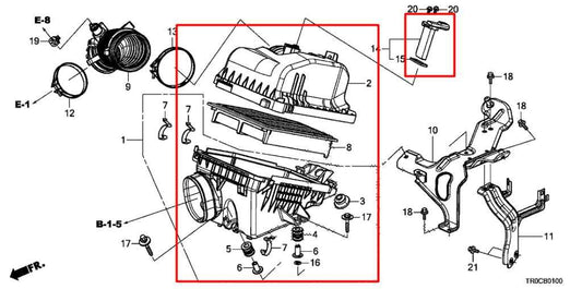 2014-15 Honda Civic Air Intake Cleaner w/ Air Flow Mass Sensor 17201-R1B-A00 OEM1
