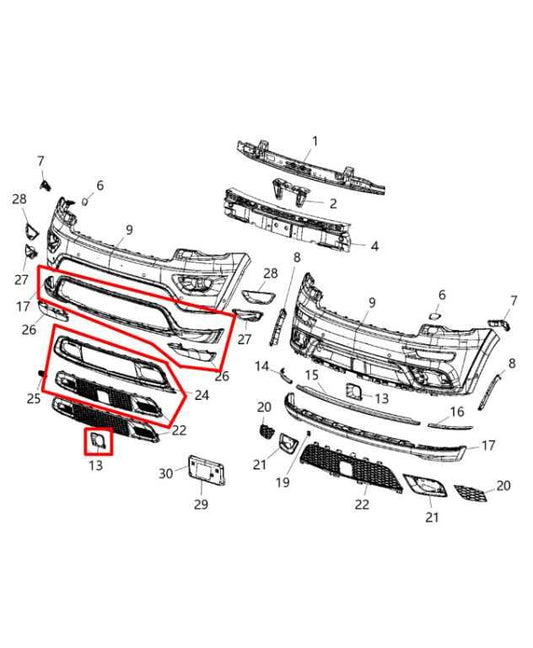 16-21 Jeep Grand Cherokee Overland 3.6L Front Bumper Lower Grille Chrome *ReaD* - Alshned Auto Parts