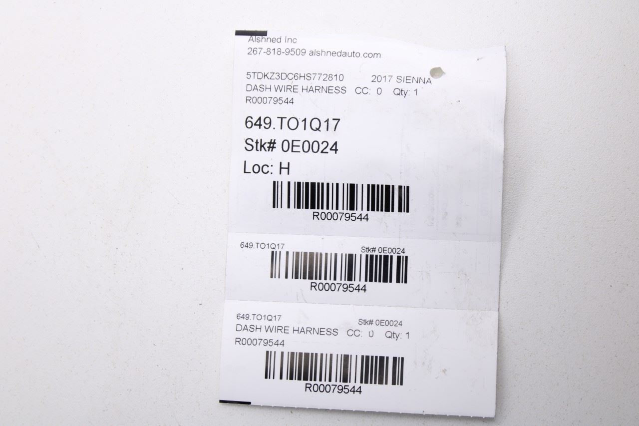 2016-2018 Toyota Sienna LE Dash Instrument Panel Wire Harness 82141-08F91 OEM - Alshned Auto Parts