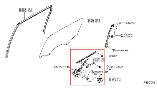 2014-20 Infiniti QX60 Pure Rear Right Door Window Regulator w/ Motor 82720-3JA1A - Alshned Auto Parts