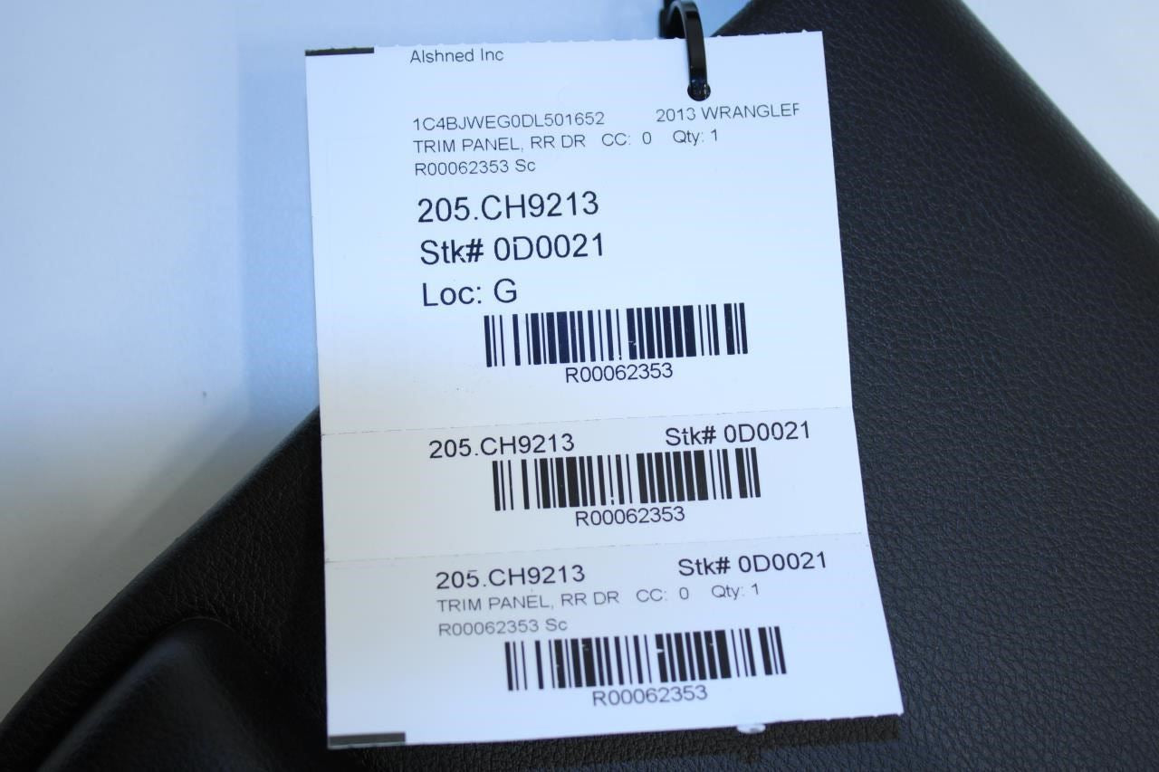 2011-2017 Jeep Wrangler Sahara Rear Left Driver Door Trim Panel 1QJ39DX9AF OEM - Alshned Auto Parts