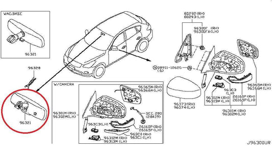 14-2017 Infiniti QX50 Front Inside Rear View Mirror w/ Auto Dimming 96321-3WV0A - Alshned Auto Parts