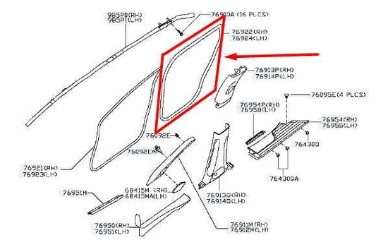 2016-2020 Nissan Pathfinder Rear Left Door Weatherstrip On Body 76924-3KA1A OEM - Alshned Auto Parts