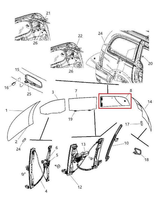 2008-2020 Dodge Grand Caravan GT Rear Left Quarter Vent Window Glass 5109653AH - Alshned Auto Parts