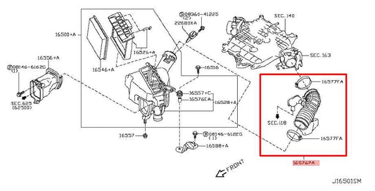 14-17 Infiniti QX50 3.7L AWD Air Intake Cleaner Driver Left Side Duct Hose Tube - Alshned Auto Parts