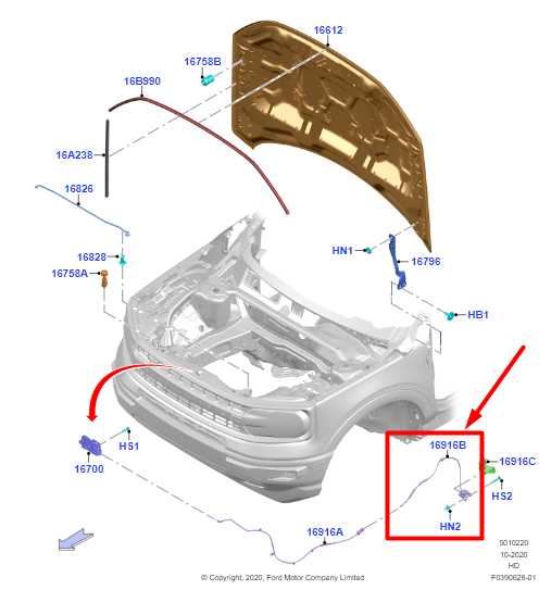 2021-24 Ford Bronco Sport FR Hood Bonnet Release Open Cable Handle LJ6Z-16916-E - Alshned Auto Parts