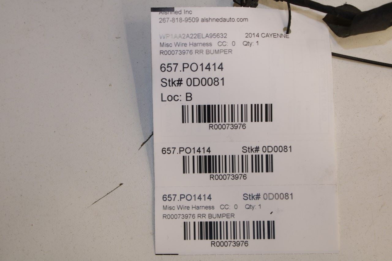 11-18 Porsche Cayenne Platinum Rear Bumper Wire Harness w Park Sensors 7P5971104 - Alshned Auto Parts