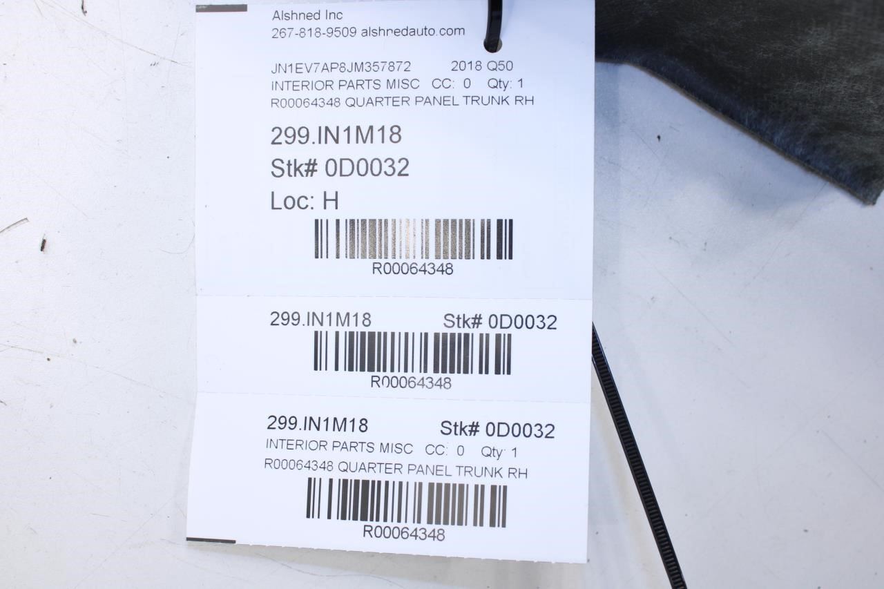 14-23 Infiniti Q50 Luxe RWD Trunk Rear Right Side Quarter Panel Trim 84940-4GA0A - Alshned Auto Parts