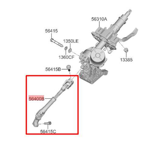20-24 Kia Soul LX 2.0L FWD Steering Column Intermediate Lower Shaft 56400-K0001 - Alshned Auto Parts
