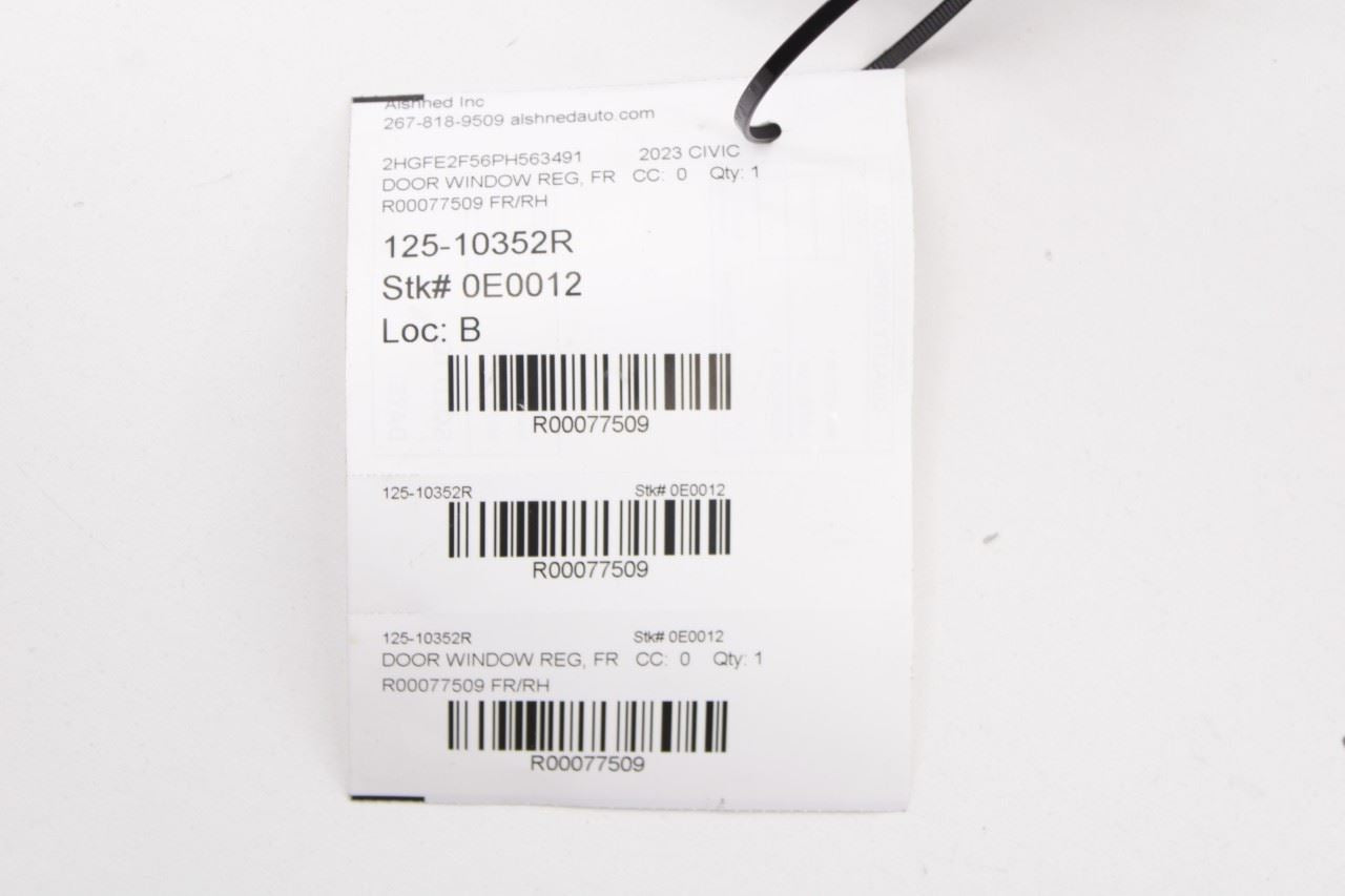 2022-2026 Honda Civic Sport Front Right Side Door Window Regulator w/ Motor - Alshned Auto Parts