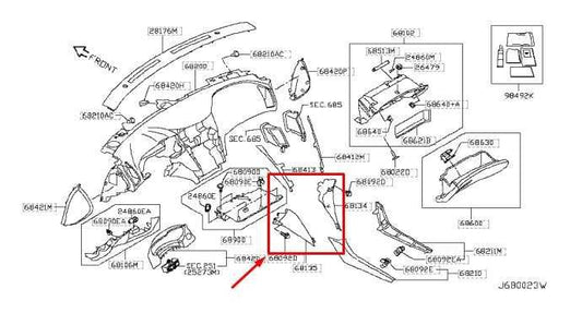 17-22 Infiniti Q60 Luxe Right and LH Center Console Trim Cover Panel 68134-4GF2A - Alshned Auto Parts