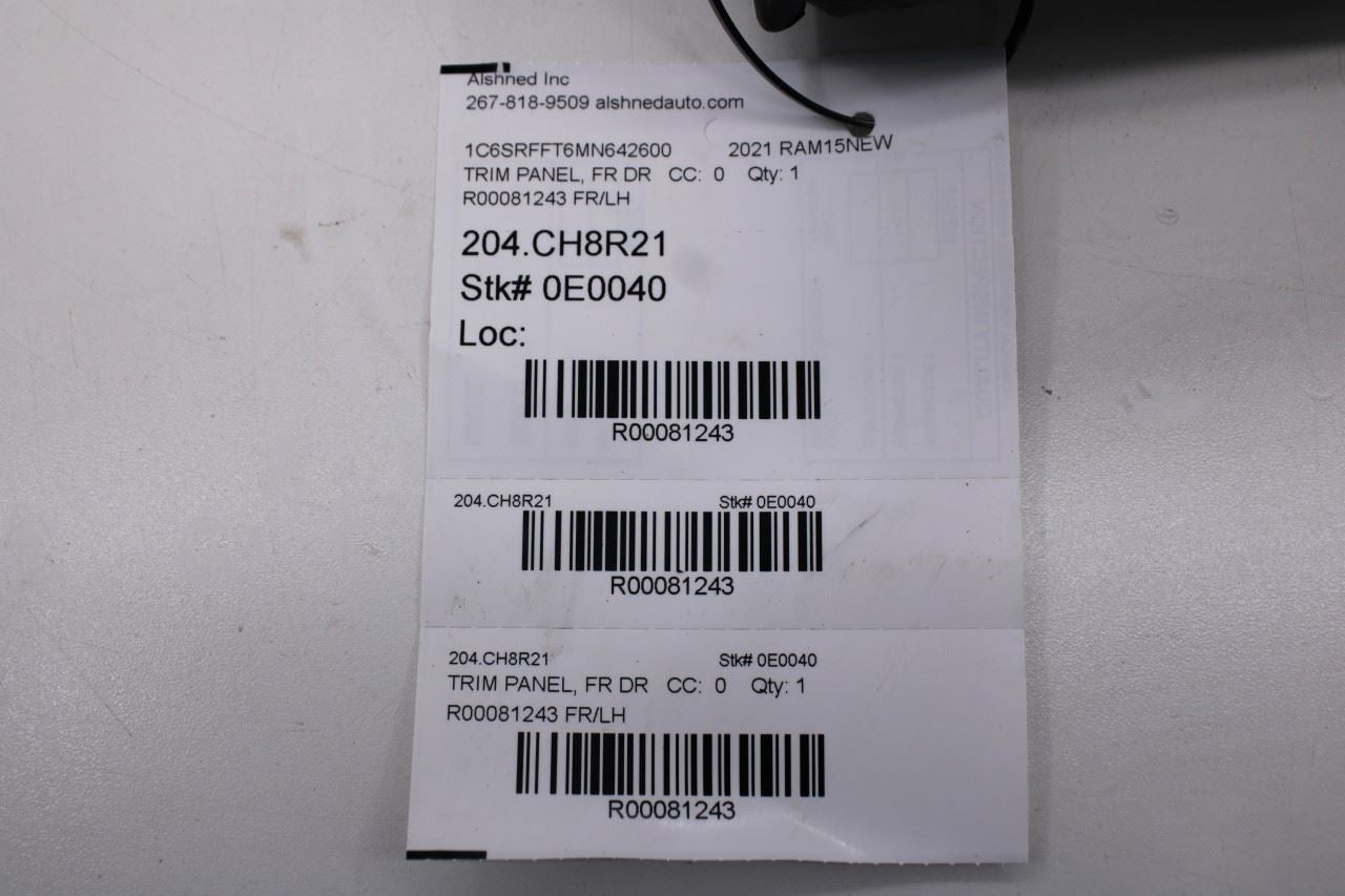 2019-24 Ram 1500 Big Horn Front Left Driver Side Door Trim Panel 6SL331X7AA OEM16