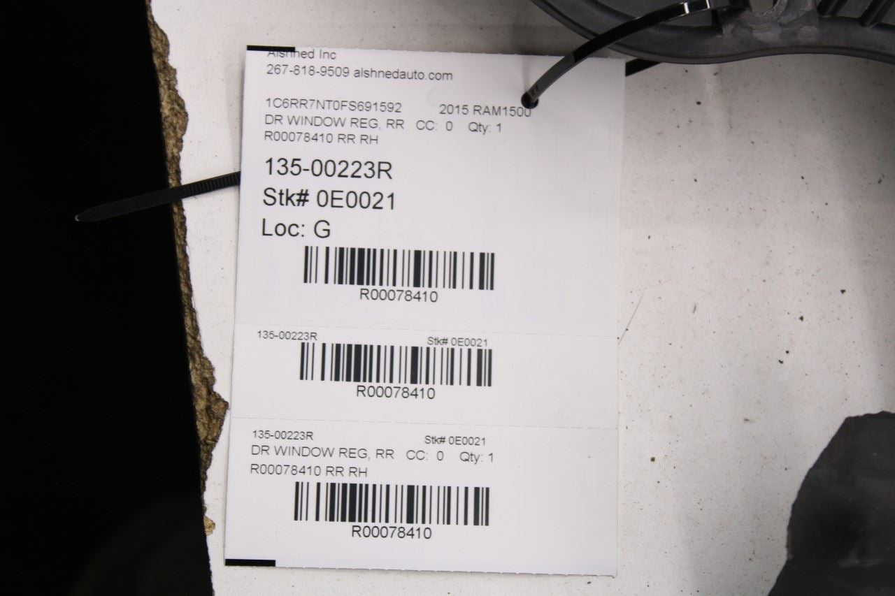 2011-2018 RAM 1500 Laramie Rear Right Door Window Regulator w/ Carrier and Motor - Alshned Auto Parts