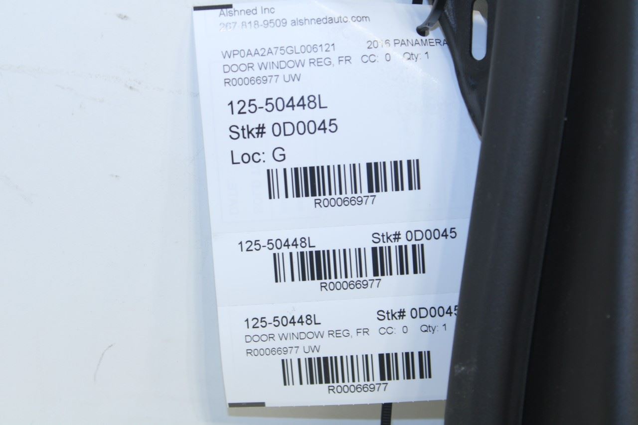 2010-16 Porsche Panamera 4 Front Left Door Window Regulator w/ Carrier and Seal - Alshned Auto Parts
