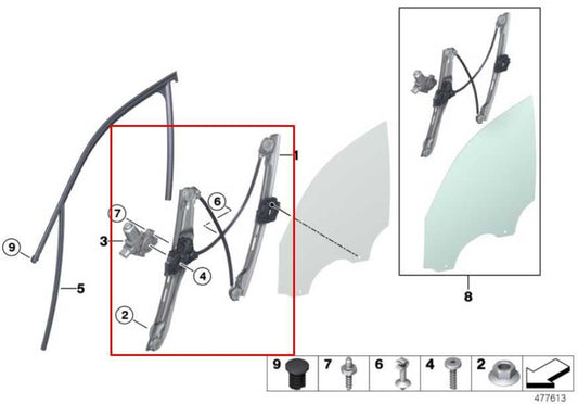 2011-17 BMW X3 xDrive28i Front Right Door Window Regulator w/ Motor 51337355636 - Alshned Auto Parts