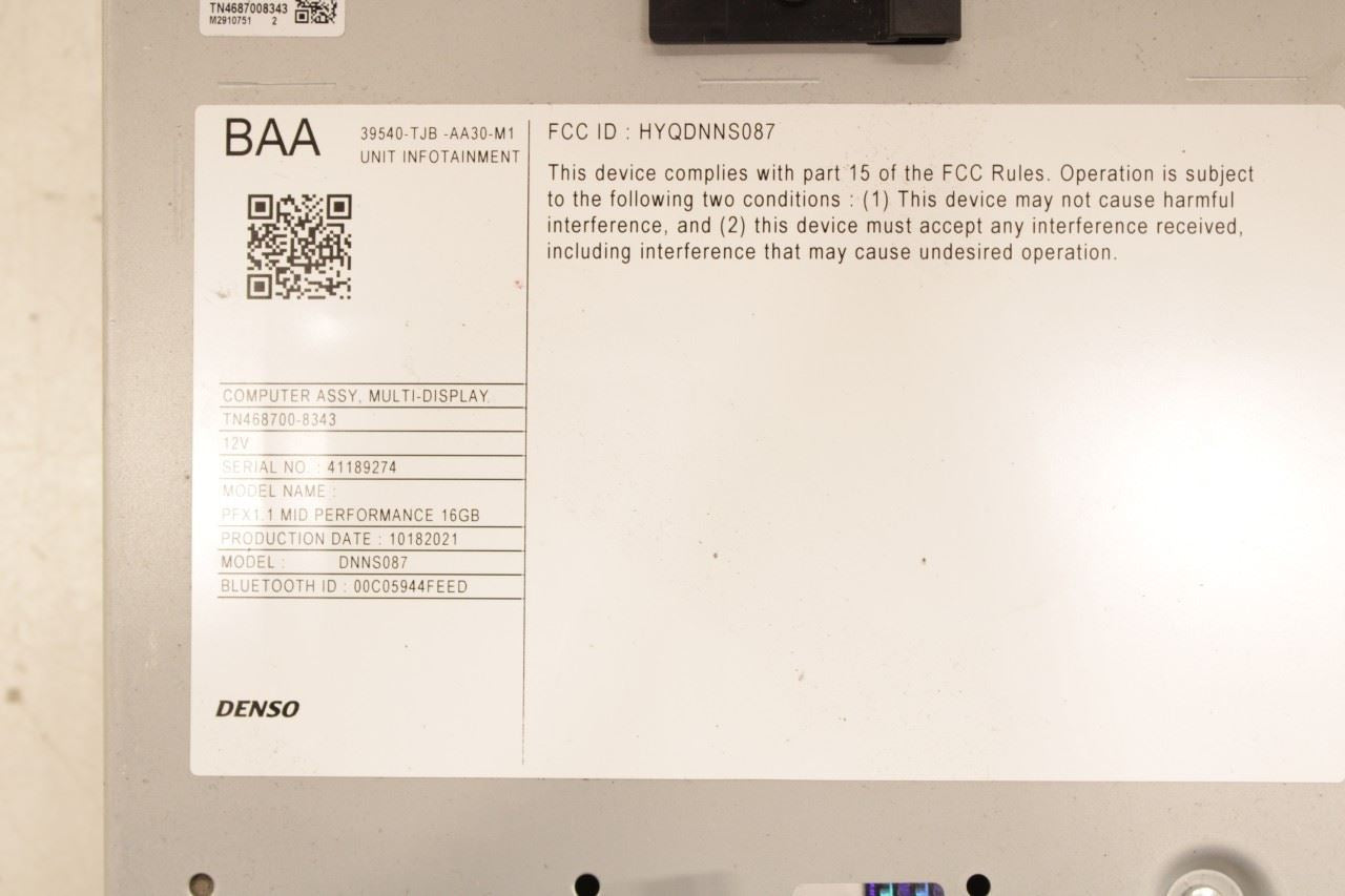 2021 Acura RDX SH-AWD Audio Radio Receiver 39540-TJB-AA30-M1 OEM - Alshned Auto Parts