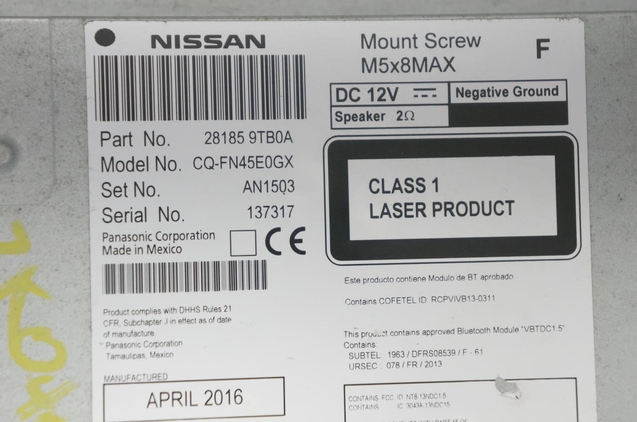 15-16 Nissan Rogue Audio Radio CD Player Receiver w/ Display 28185-9TB0A *ReaD* - Alshned Auto Parts