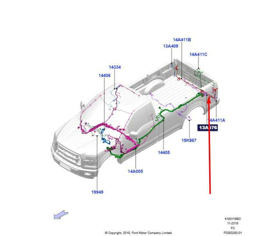 2015-2020 Ford F150 Rear Bumper Trailer Tow Wiring Harness HL3T-13A576-BD OEM - Alshned Auto Parts