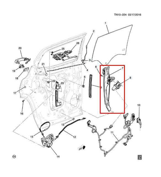 2017-2023 GMC Acadia SLT-1 Rear Left Door Window Regulator w/ Motor 84932475 OEM - Alshned Auto Parts