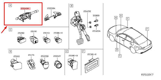 19-23 Nissan Altima SL Steering Column Turn Signal Wiper Switch 25560-6CA2B OEM - Alshned Auto Parts