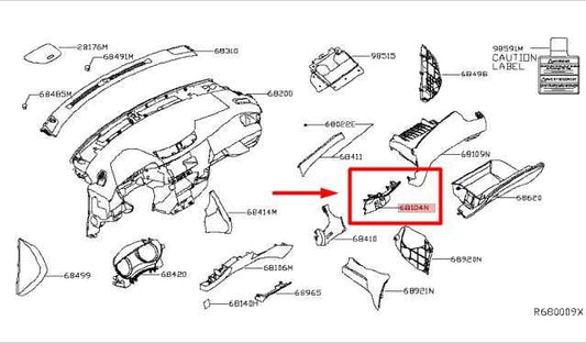 14-17 Nissan Rogue Dash Center Lower Trim Panel w/ Power Outlet 68104-4BA0A OEM - Alshned Auto Parts