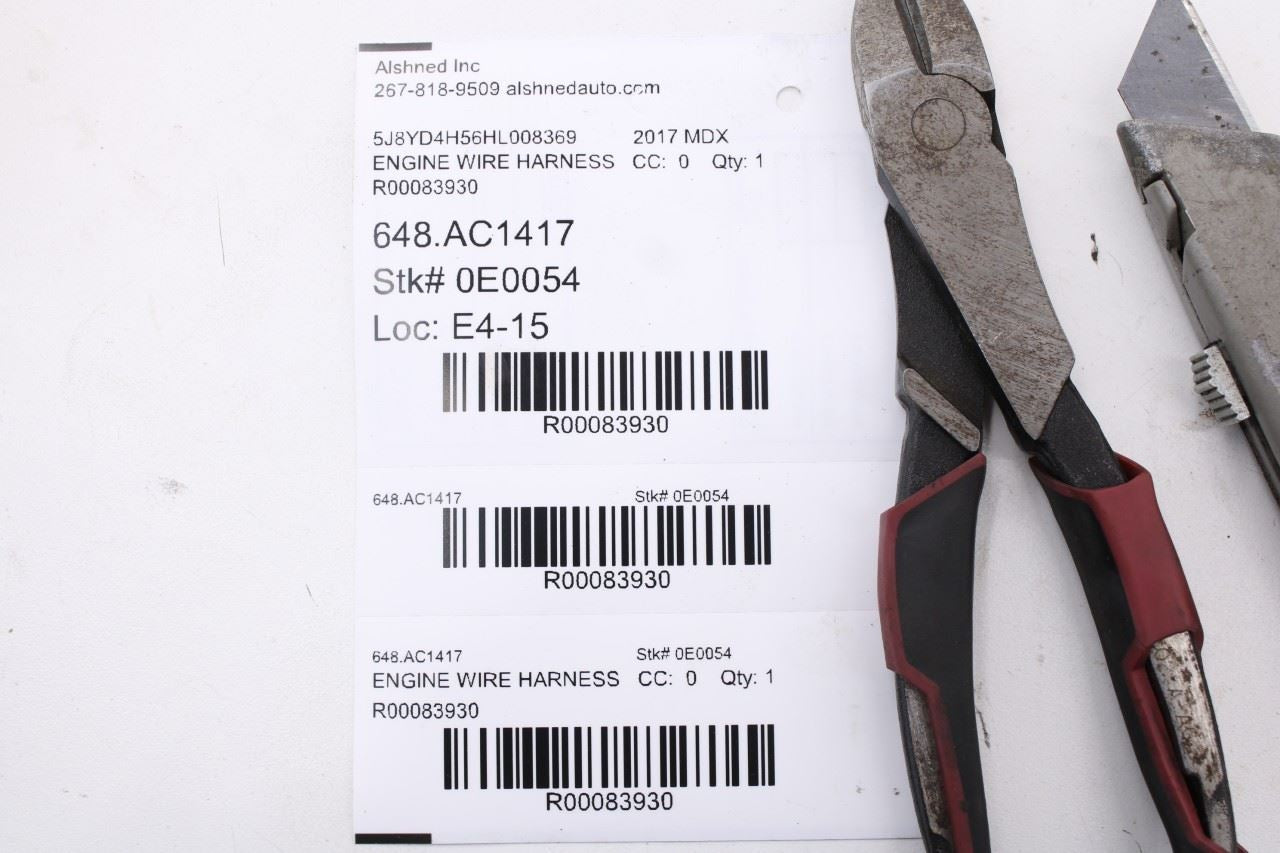 2017-18 Acura MDX w/Technology Pkg 3.5L AWD Left Side Engine Wire Wiring Harness10