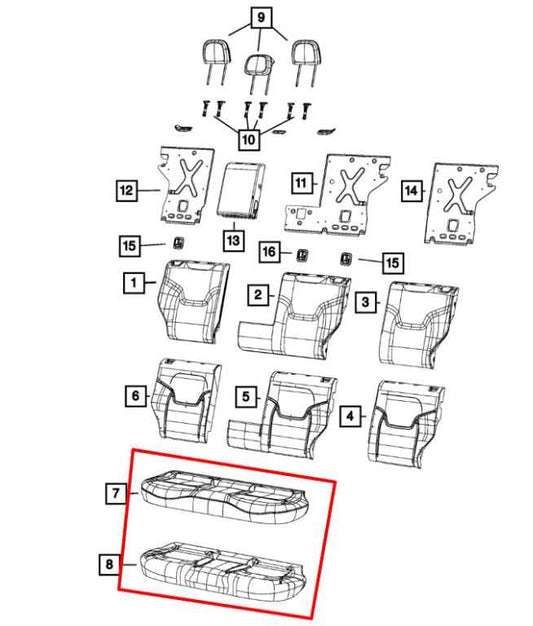 15-23 Jeep Renegade Sport 2.4L FWD Rear 2nd Row Seat Lower Bench Cushion Bottom - Alshned Auto Parts