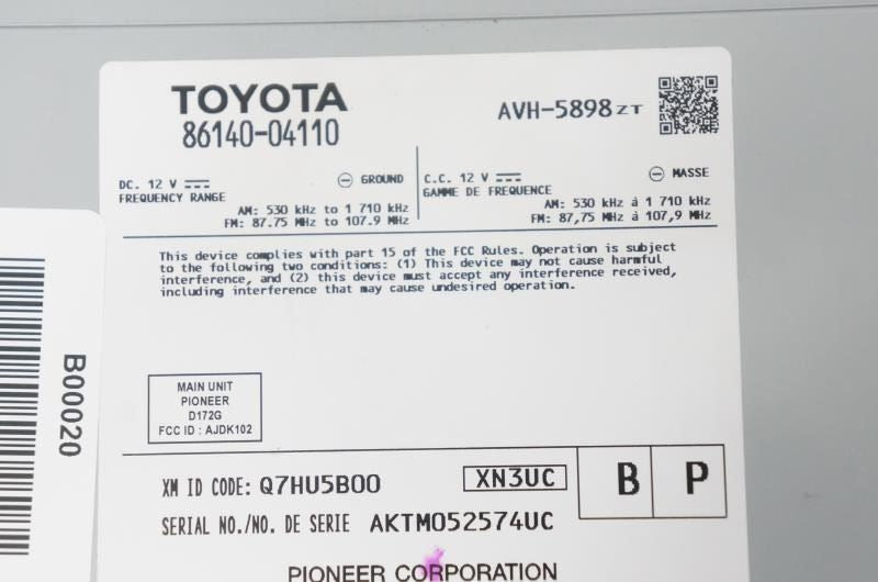 2020-2023 Toyota Tacoma Pioneer Navi Radio Receiver with 7.0 Display 86140-041108