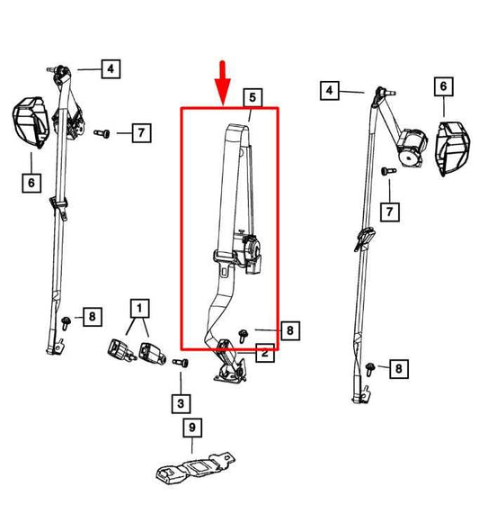 14-18 Jeep Grand Cherokee Rear Center 2nd Row Seat Belt Retractor 5ME35DX9AA OEM - Alshned Auto Parts