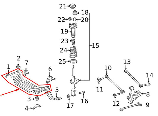 2002-11 Toyota Camry LE FWD Rear Suspension Crossmember Subframe 51206-06103 OEM - Alshned Auto Parts