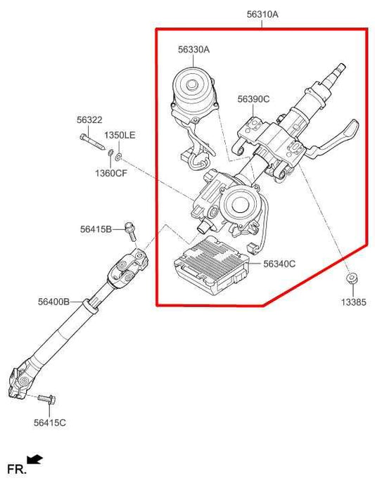 2015-17 Hyundai Veloster Turbo 1.6L FWD Steering Column Assembly 56310-2V955 OEM - Alshned Auto Parts