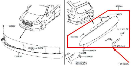 2014-20 Infiniti QX60 Rear Liftgate Spoiler w/ 3rd Brake Lamp 96030-9NB2C *ReaD* - Alshned Auto Parts