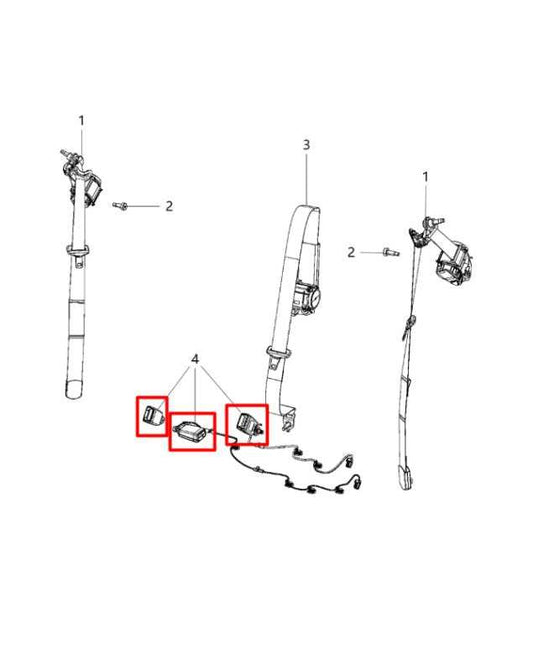 2014-22 Jeep Cherokee Limited Rear RH LH and Center 2nd Row Seat Belt Buckle Set - Alshned Auto Parts