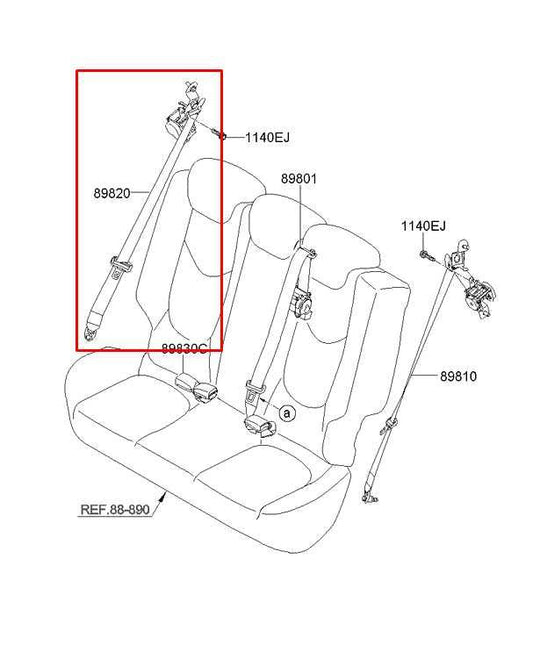 2009-11 Kia Soul+ GL 2.0L Rear Passenger Right Side 2nd Row Seat Belt Retractor - Alshned Auto Parts
