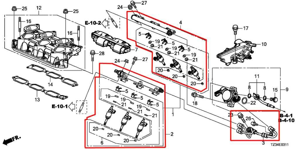 15-20 Acura TLX Tech 3.5L Fuel Injector Rail Ramp Front Rear w/ Fuel Joint Pipe1