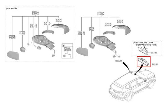 13-20 Hyundai Santa Fe SEL Interior Inside Rear View Mirror w/ Cover 85101-2V200 - Alshned Auto Parts