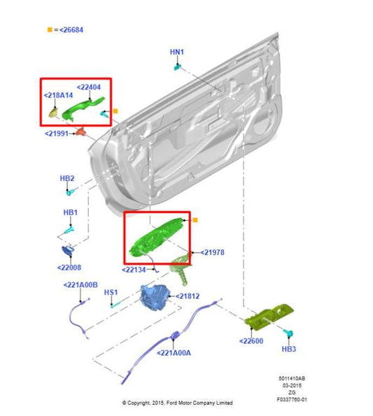 2015-23 Ford Mustang GT 5.0L Right Side Door Exterior Handle JR3Z-6322404-AAPTM - Alshned Auto Parts