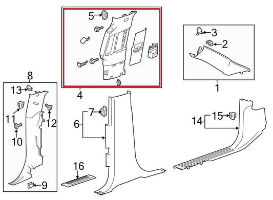 14-19 Chevrolet Silverado 1500 2WT RH and LH Center Upper B-Pillar Trim 23234435 - Alshned Auto Parts