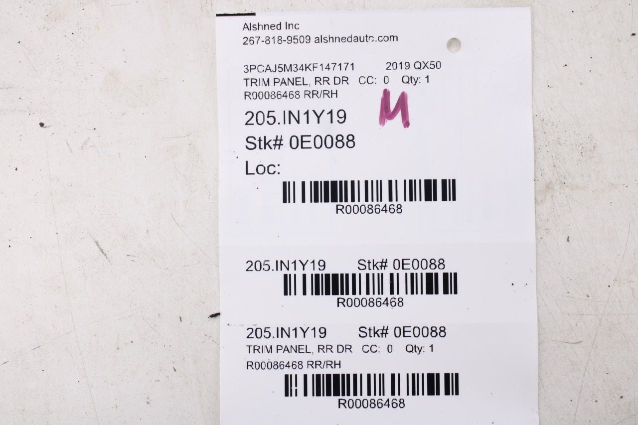 19-24 Infiniti QX50 ESSENTIAL Rear Right Side Door Trim Panel 829A05NF3A *ReaD* - Alshned Auto Parts
