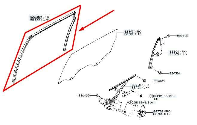 2014-2020 Infiniti QX60 Rear Left Door Window Glass Run Channel 82331-3JA0A OEM - Alshned Auto Parts