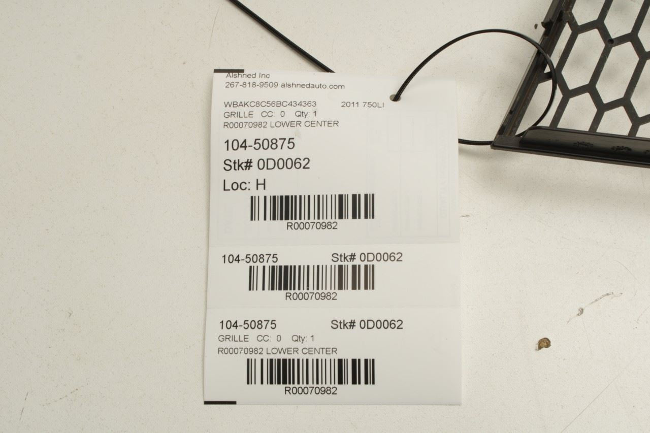 2010-2012 BMW 750Li xDrive Front Bumper Center Lower Grille 51117183870 OEM - Alshned Auto Parts