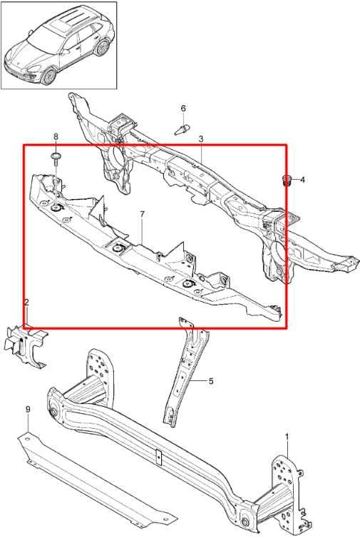 11-14 Porsche Cayenne S AWD Upper Radiator Core Support Bracket Carrier Tie Bar1