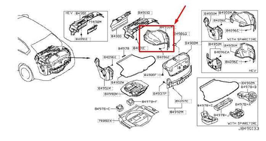 14-23 Infiniti Q50 Luxe RWD Trunk Rear Right Side Quarter Panel Trim 84940-4GA0A - Alshned Auto Parts