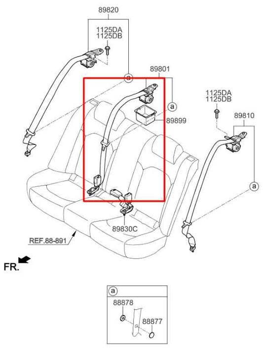 16-20 Kia Optima EX Rear Center 2nd Row Seat Belt Retractor w/ Seat Belt Buckle - Alshned Auto Parts