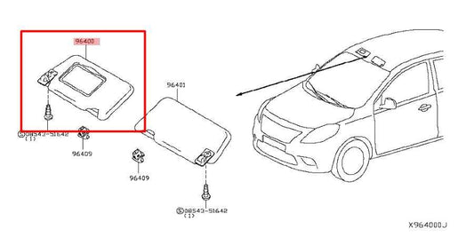 2012-2015 Nissan Versa 1.6L Front Passenger Right Side Sun Visor 96400-3WC0A OEM - Alshned Auto Parts