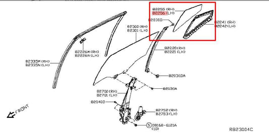 19-24 Nissan Altima RR LH Door Vent Back Window Glass w/ Weatherstrip 822736CA0A - Alshned Auto Parts