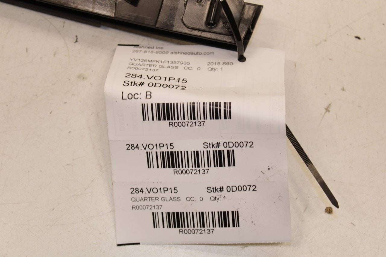 2015-18 Volvo S60 T5 Premier Rear Right Side Door Quarter Window Glass 31385449 - Alshned Auto Parts