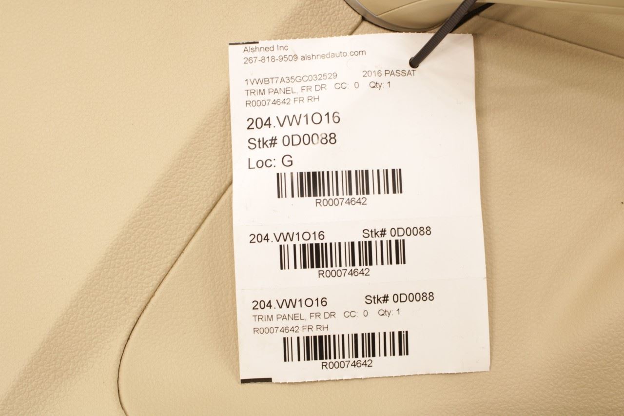 2012-19 Volkswagen Passat SE Front Right Passenger Door Trim Panel 561867012GOUT - Alshned Auto Parts
