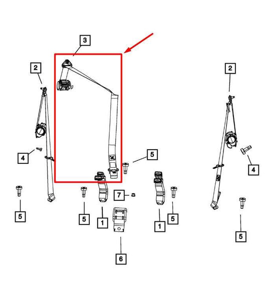 2007-17 Jeep Patriot Sport SE Rear Center 2nd Row Seat Belt Retractor 1DD58XDVAB - Alshned Auto Parts